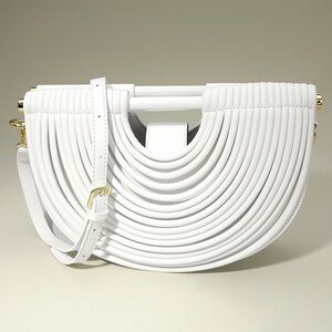 White Vegan Leather Half Moon Structured Handbag Crossbody Bag